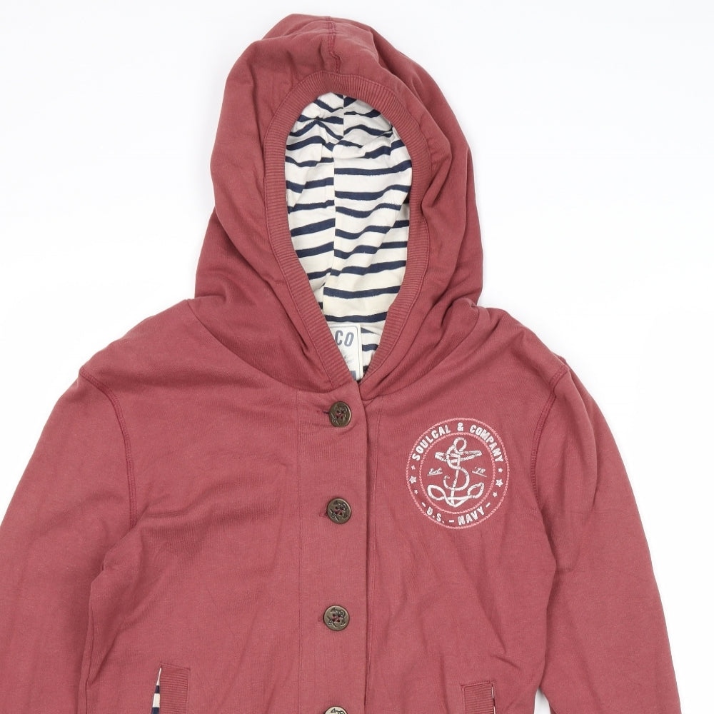 SoulCal&Co Womens Brown Cotton Pullover Hoodie Size 10 Button - Button Up