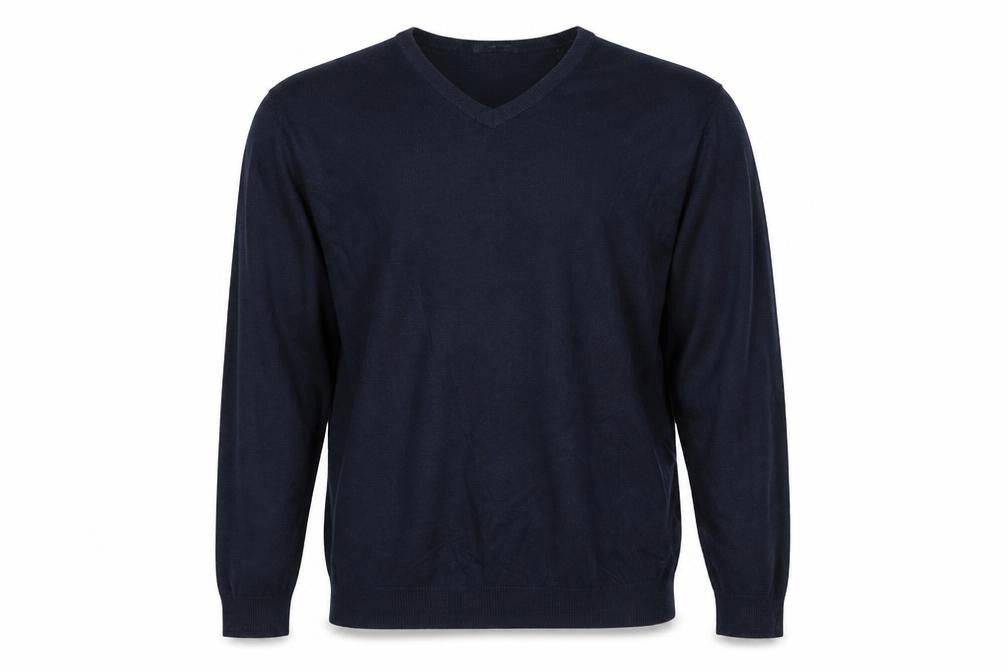 Atlantic Bay Mens Blue V-Neck Acrylic Pullover Jumper Size XL Long Sleeve