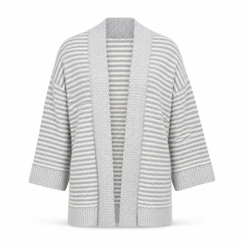 Warehouse Womens Grey V-Neck Striped Acrylic Cardigan Jumper Size S