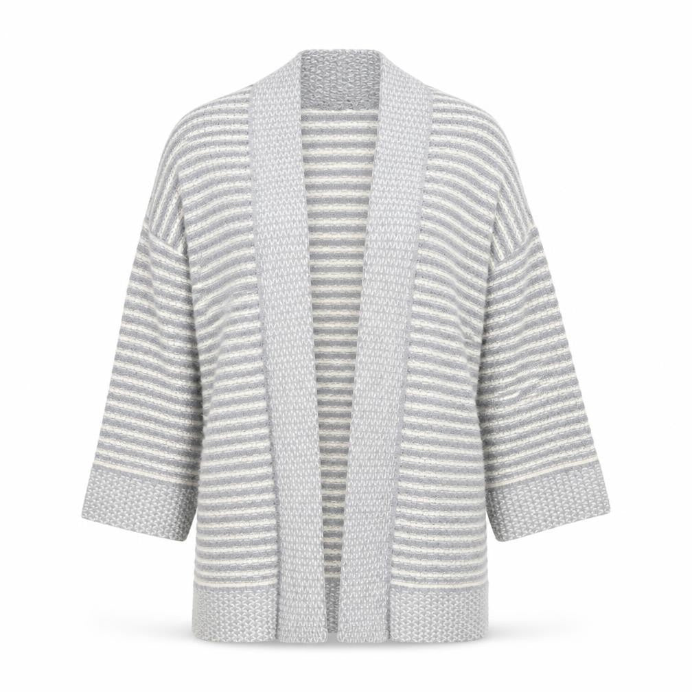 Warehouse Womens Grey V-Neck Striped Acrylic Cardigan Jumper Size S