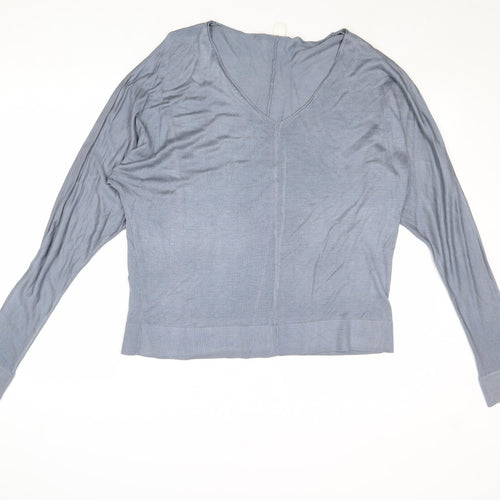 H&M Womens Grey V-Neck Acrylic Pullover Jumper Size M