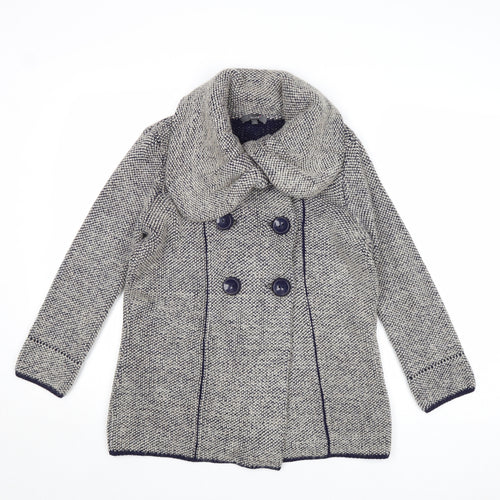Marks and Spencer Womens Beige Geometric Acrylic Pea Coat Coat Size 12 Button