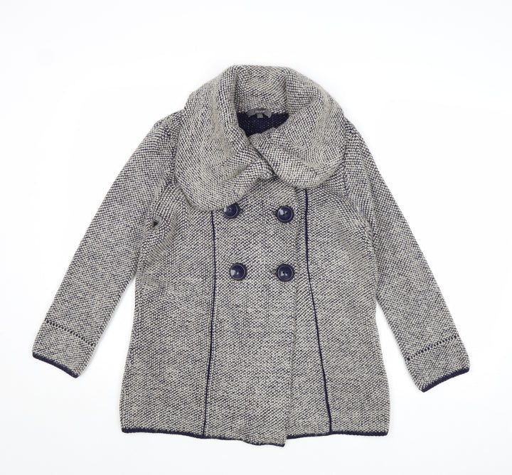 Marks and Spencer Womens Beige Geometric Acrylic Pea Coat Coat Size 12 Button