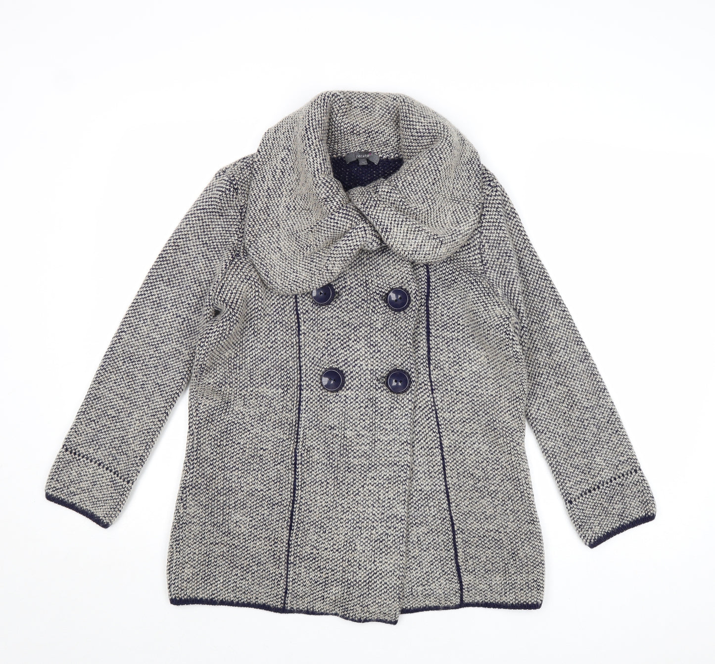 Marks and Spencer Womens Beige Geometric Acrylic Pea Coat Coat Size 12 Button