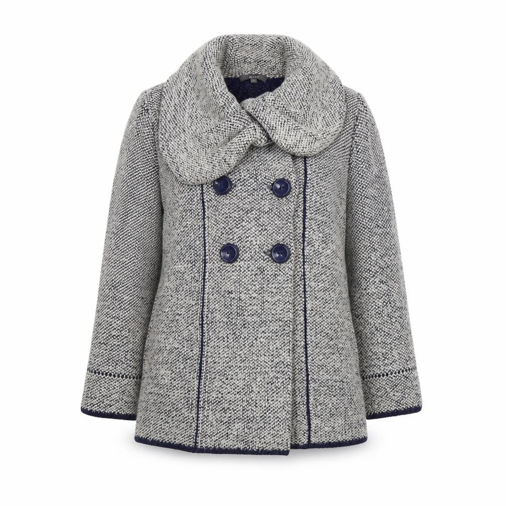 Marks and Spencer Womens Beige Geometric Acrylic Pea Coat Coat Size 12 Button