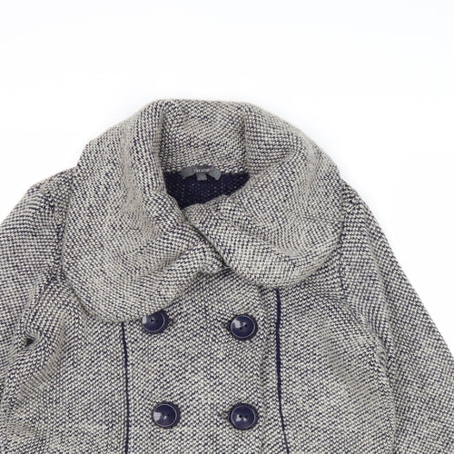 Marks and Spencer Womens Beige Geometric Acrylic Pea Coat Coat Size 12 Button