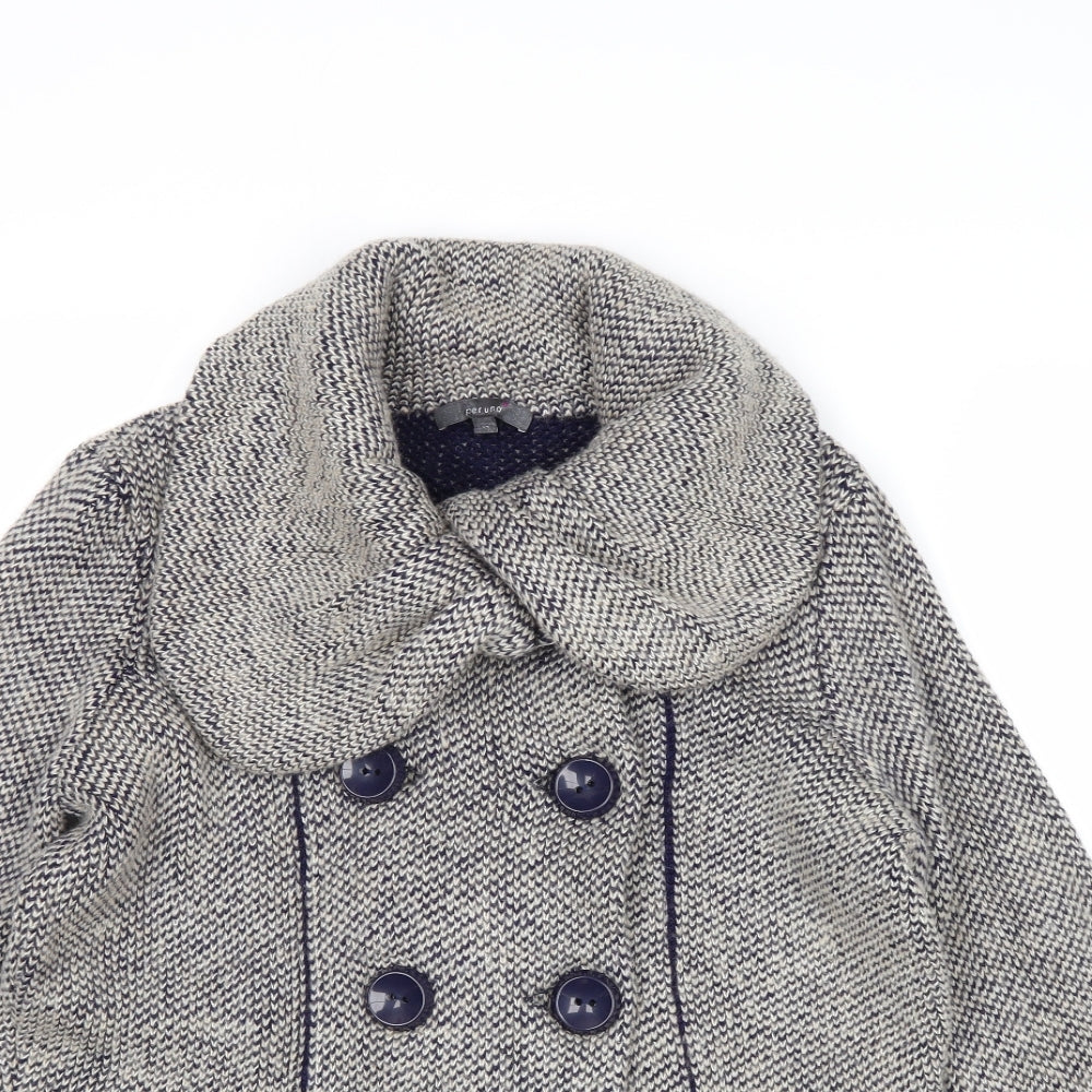 Marks and Spencer Womens Beige Geometric Acrylic Pea Coat Coat Size 12 Button