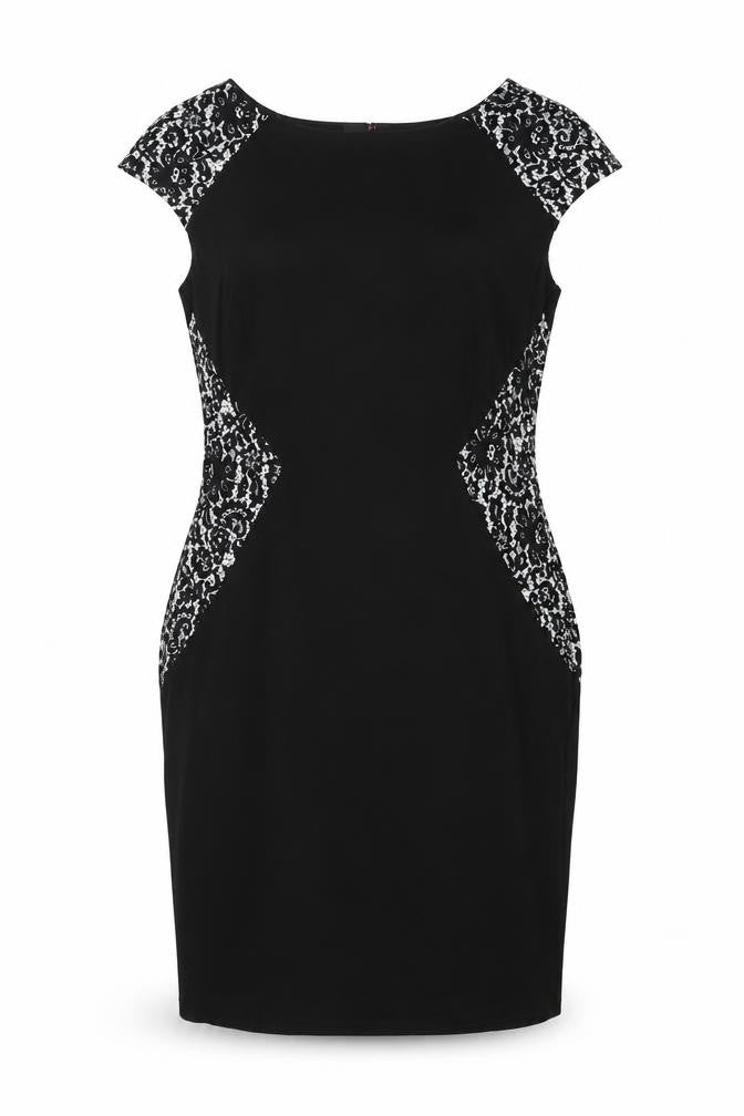 Front view of Simon Jeffrey women’s black floral polyester a-line, size UK 8, round neck pullover