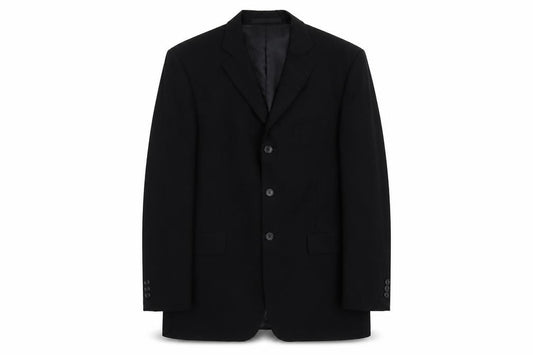 Front view of Marks & Spencer men’s black polyester jacket suit jacket, size L, regular