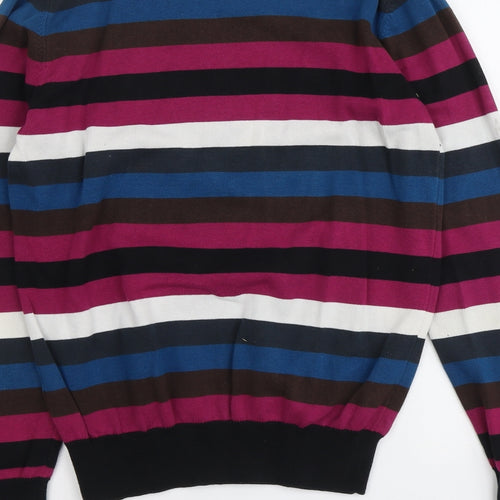 Turbo Mens Multicoloured Round Neck Striped Cotton Pullover Jumper Size L Long Sleeve