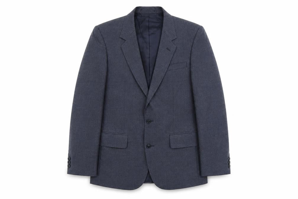 Front view of Burton men’s blue polyester jacket suit jacket, size S, regular