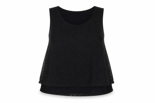 Front view of Select women’s black polyester basic tank, size UK 12, round neck