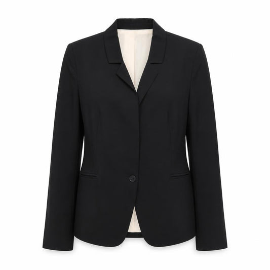 Front view of Pablo women’s black viscose jacket blazer, size UK 10