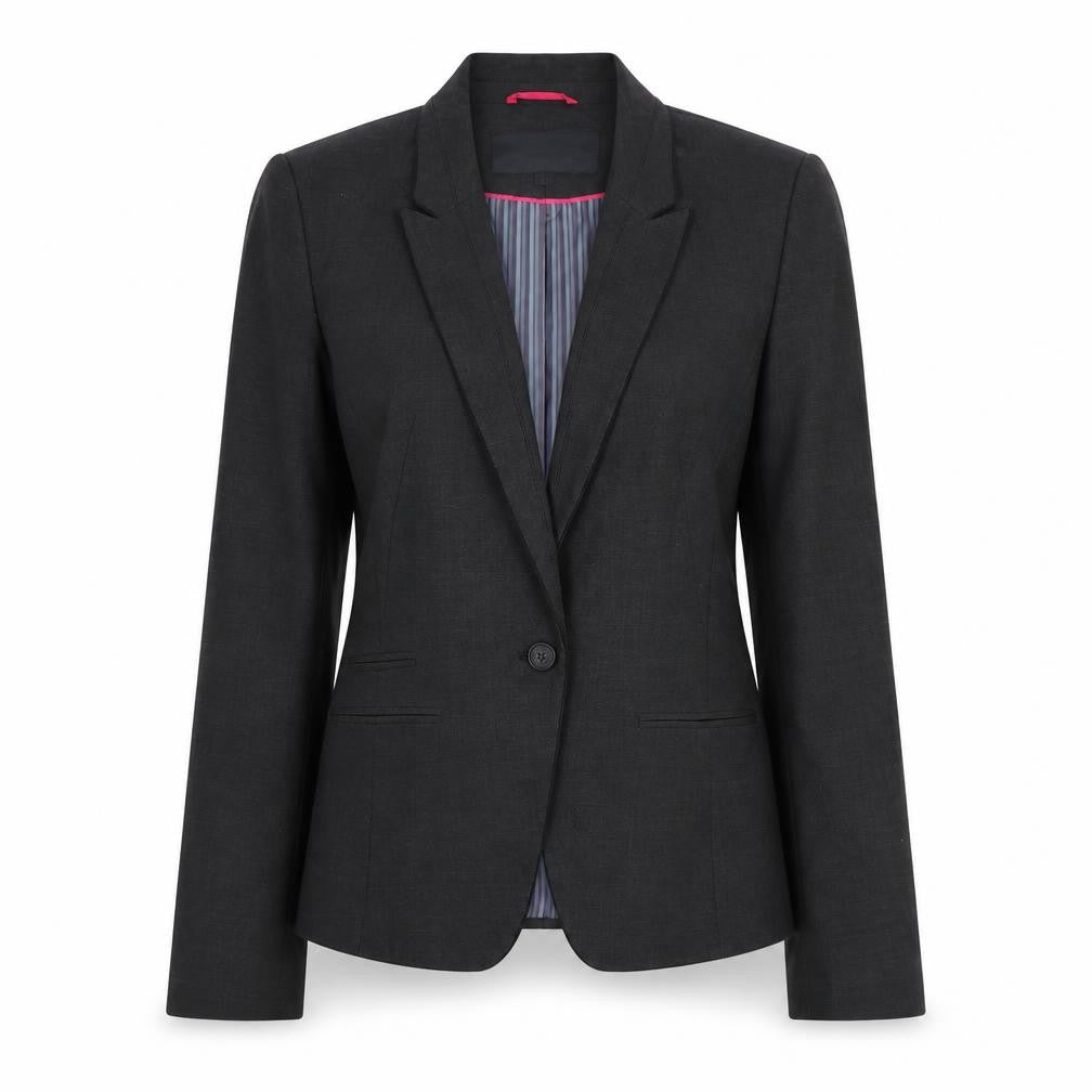 Front view of Next women’s grey polyester jacket blazer, size UK 10