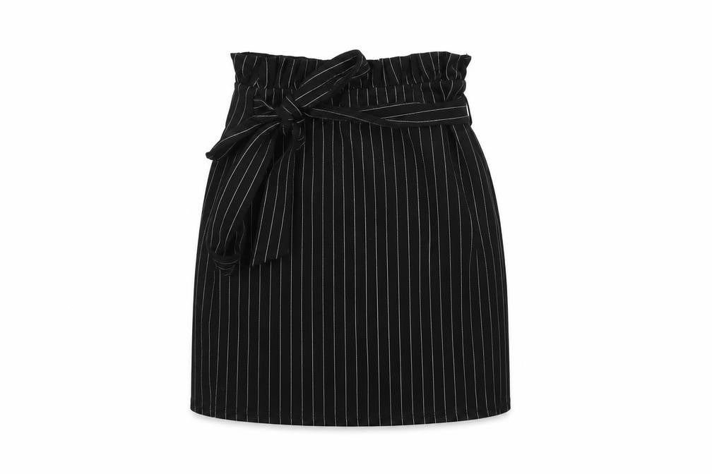 PRETTYLITTLETHING Womens Black Striped Polyester A-Line Skirt Size 4