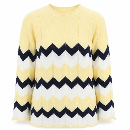 Emma Morgan Womens Yellow Round Neck Geometric Acrylic Pullover Jumper Size M