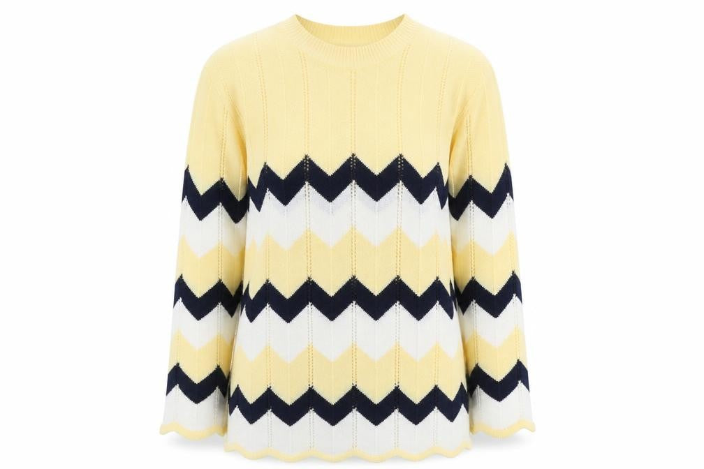 Emma Morgan Womens Yellow Round Neck Geometric Acrylic Pullover Jumper Size M