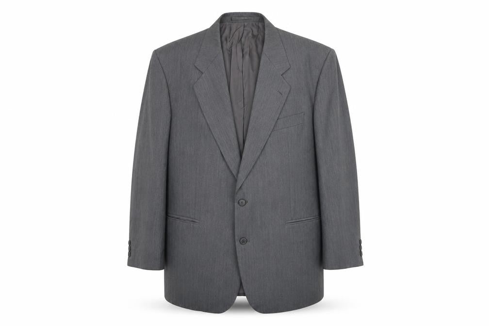 Front view of The Label men’s grey polyester jacket suit jacket, size XL, regular