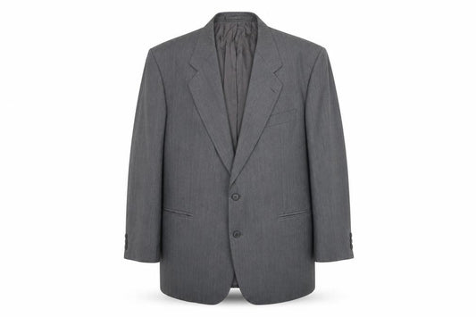 Front view of The Label men’s grey polyester jacket suit jacket, size XL, regular