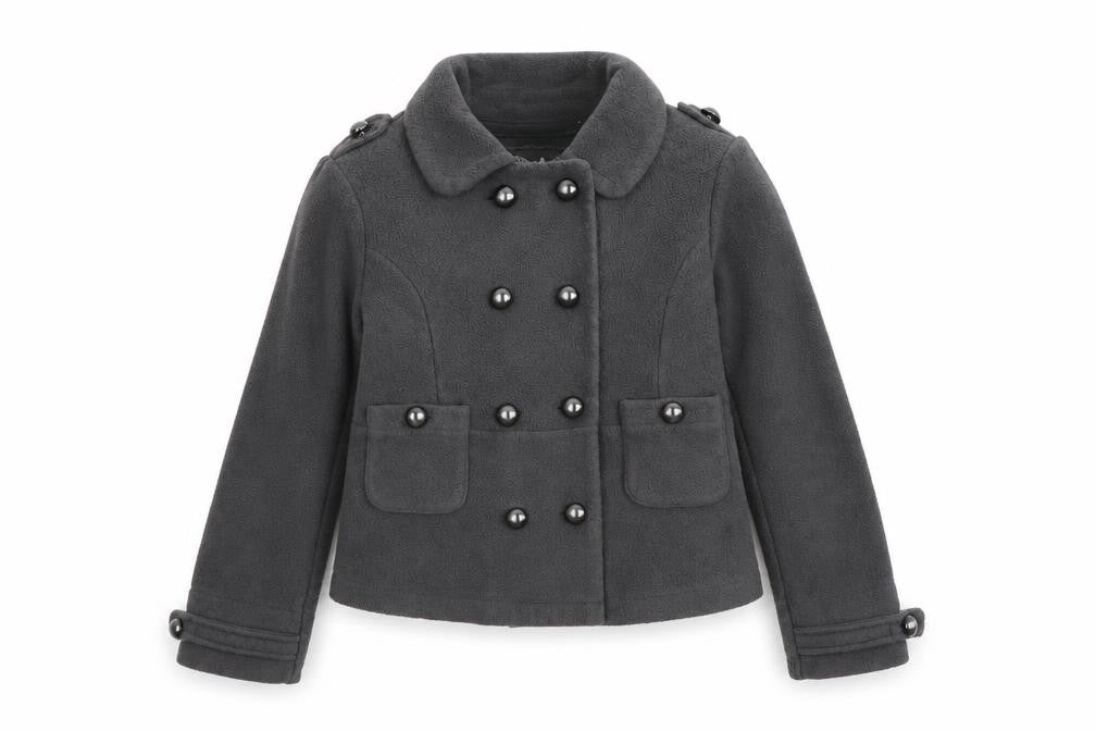 Front view of Next girls’ grey military jacket jacket, size 9, years button