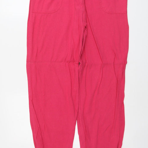 Mia Moda Womens Pink Linen Trousers Size 14 L30 in Regular Button