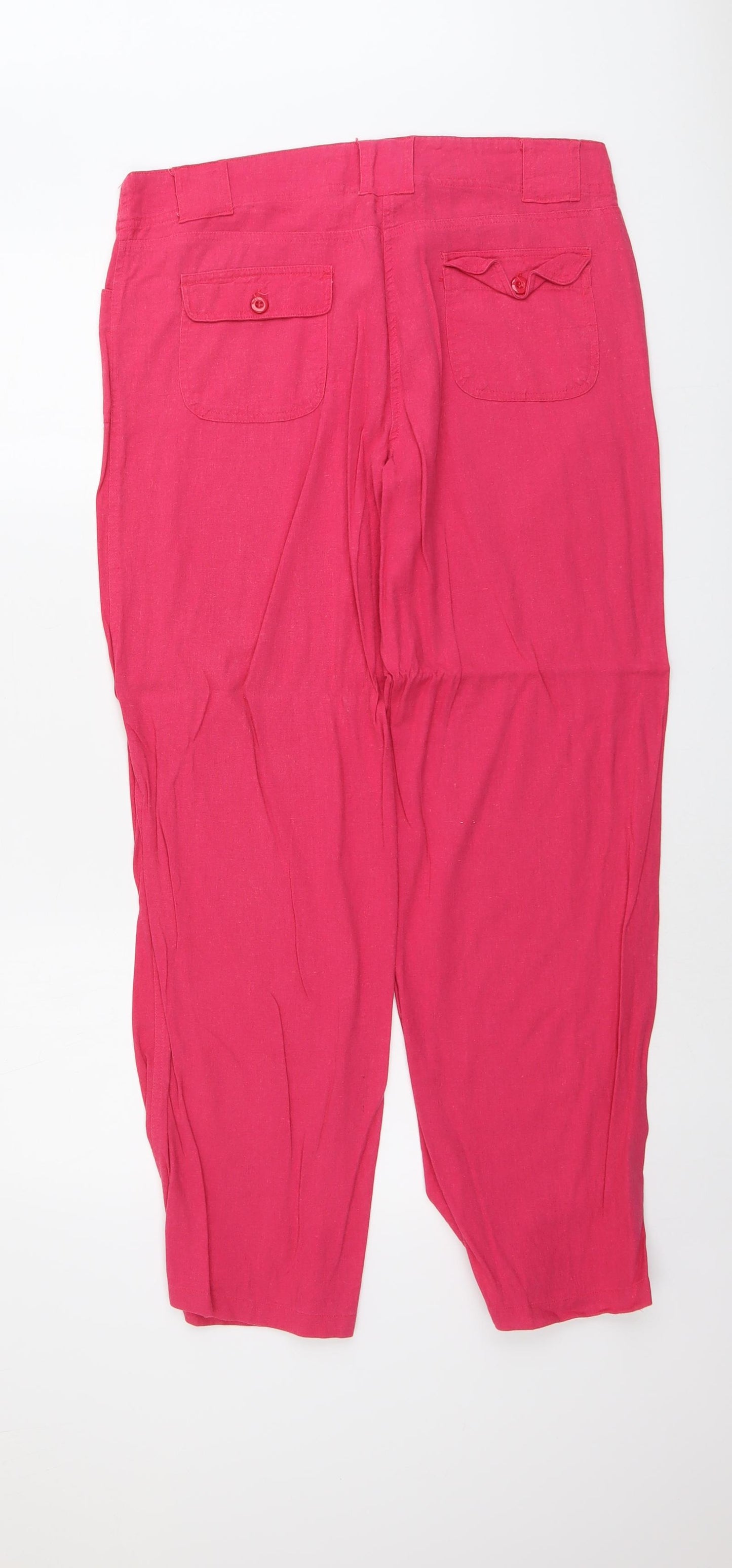 Mia Moda Womens Pink Linen Trousers Size 14 L30 in Regular Button
