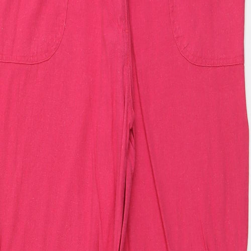 Mia Moda Womens Pink Linen Trousers Size 14 L30 in Regular Button
