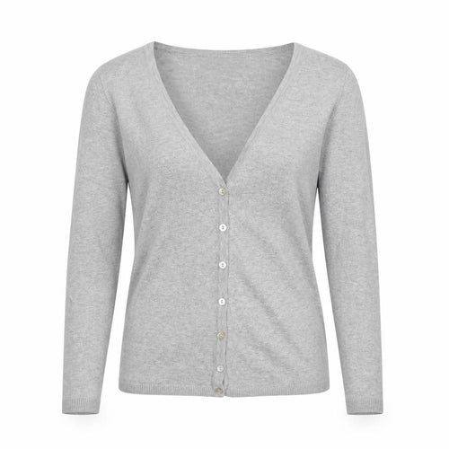 HEMA Womens Grey V-Neck Cotton Cardigan Jumper Size M