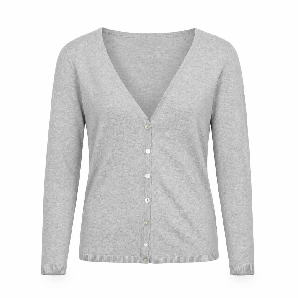 HEMA Womens Grey V-Neck Cotton Cardigan Jumper Size M