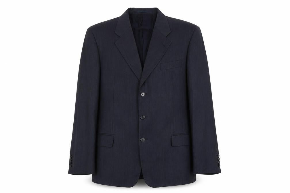 Front view of Blazer men’s blue wool jacket suit jacket, size L, regular