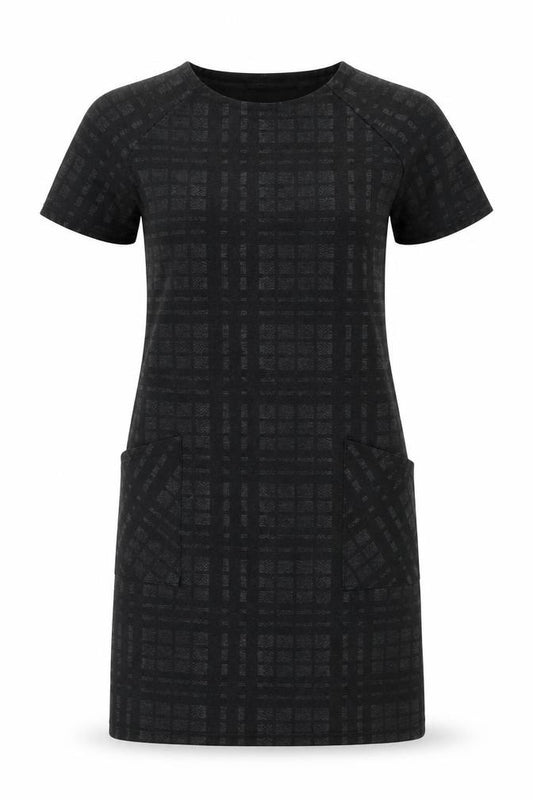 Front view of Select women’s grey plaid polyester a-line, size UK 6, round neck pullover