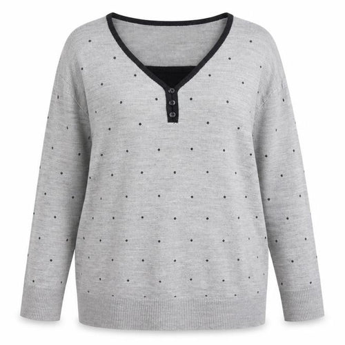 Ann Marie Womens Grey V-Neck Plaid Acrylic Pullover Jumper Size XL