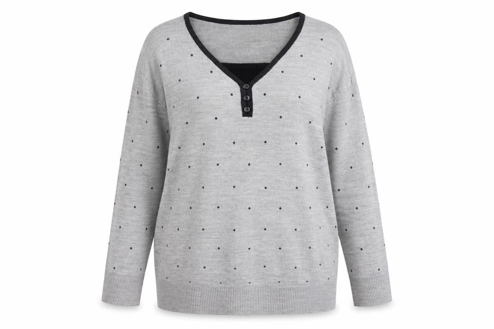 Ann Marie Womens Grey V-Neck Plaid Acrylic Pullover Jumper Size XL