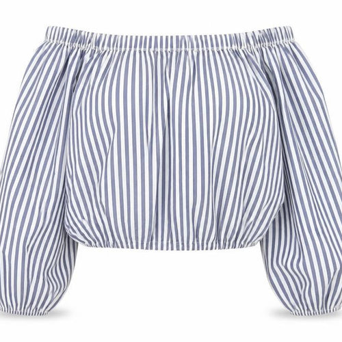 M.L Style Womens Blue Striped Polyester Cropped Tank Size M Off the Shoulder