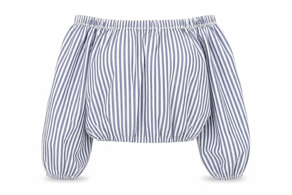 M.L Style Womens Blue Striped Polyester Cropped Tank Size M Off the Shoulder