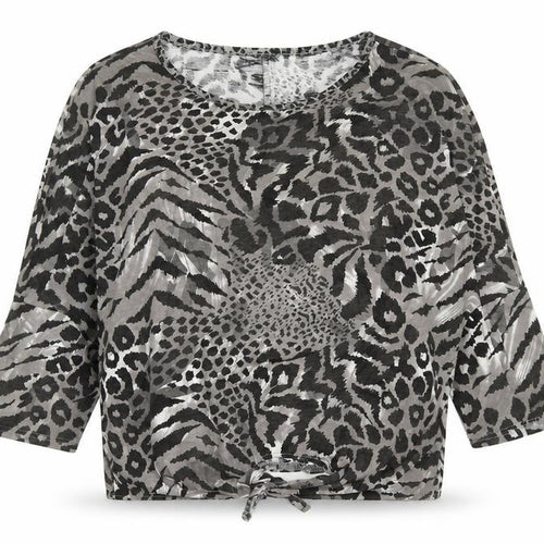 BHS Girls Grey Animal Print Viscose Basic T-Shirt Size 16 Years Round Neck Pullover - Knot Front