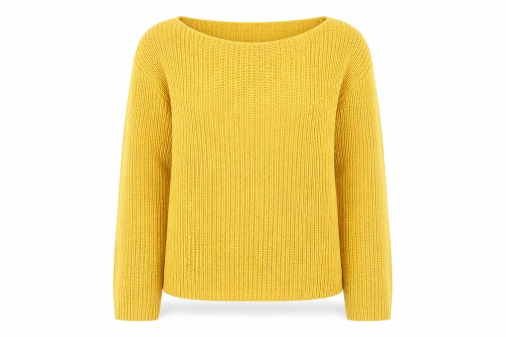 Front view of H&M women’s yellow boat neck cotton jumper, size XS