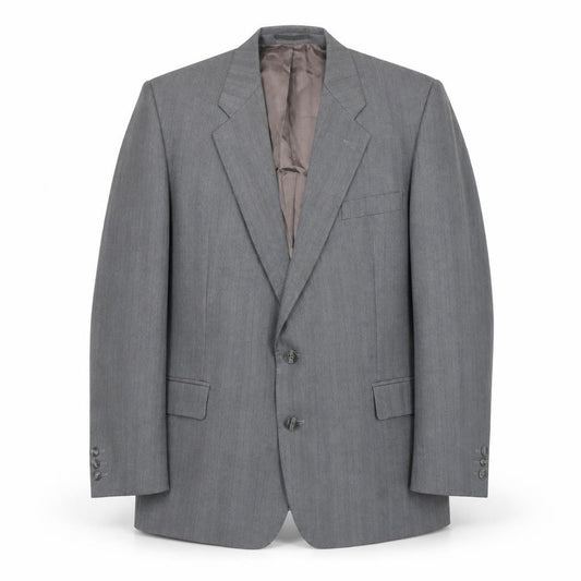 Front view of Wellington men’s grey striped polyester jacket suit jacket, size 46, regular