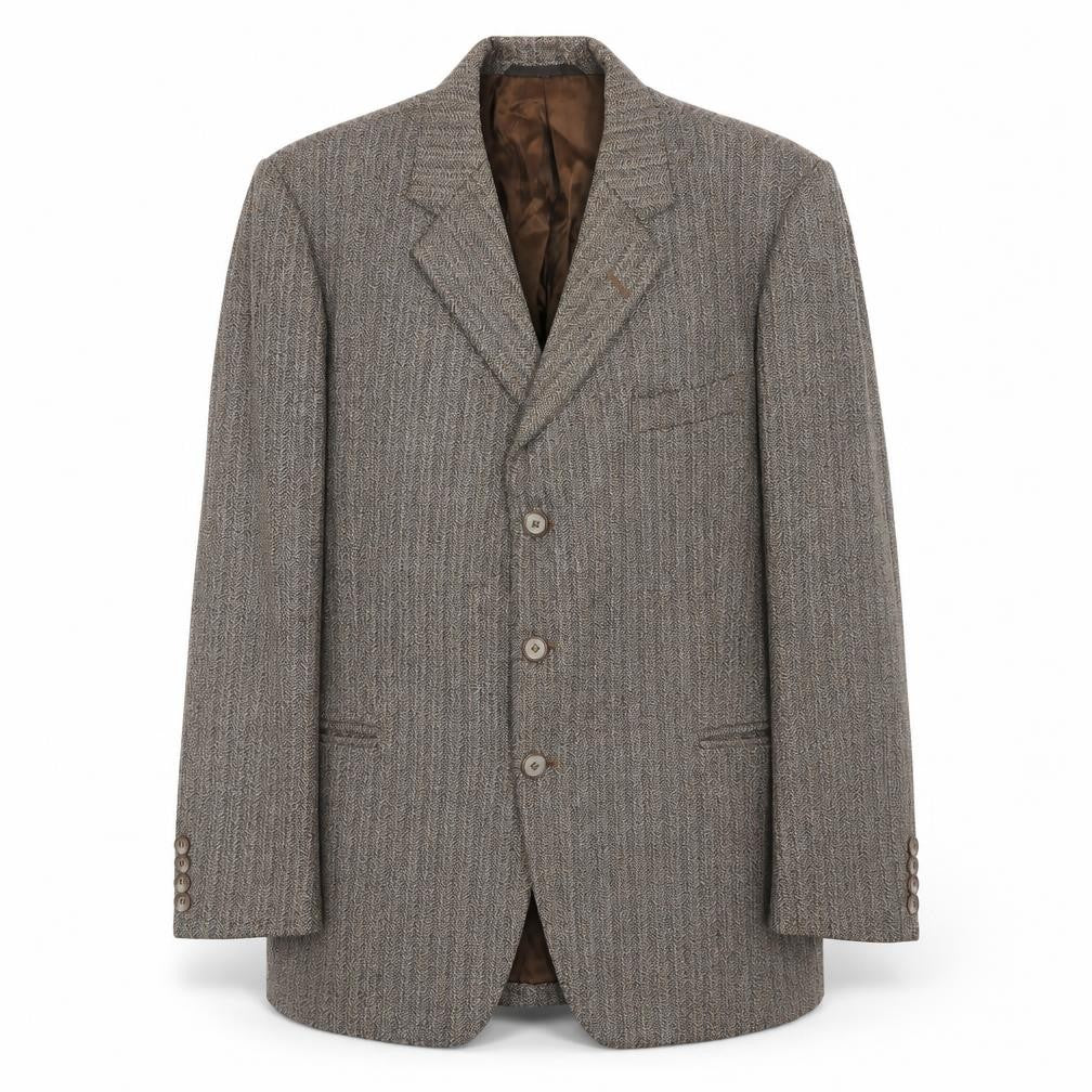 Cooper Mckenzie Mens Brown Striped Polyester Jacket Blazer Size 40 Regular