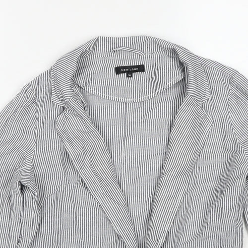 New Look Womens Green Striped Polyester Jacket Blazer Size 10 Pullover