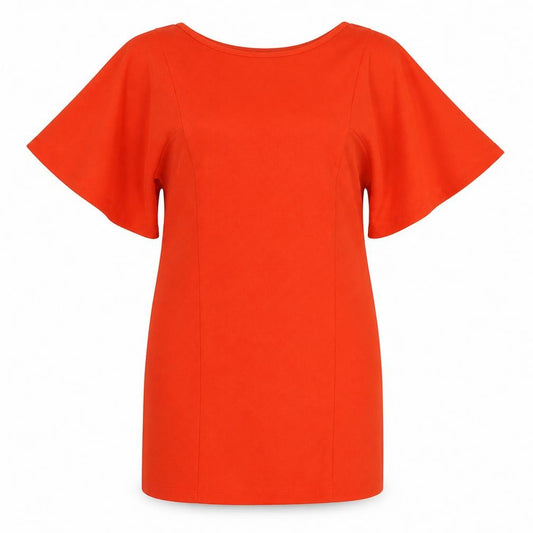 Front view of Zara women’s orange polyester a-line, size M, round neck pullover