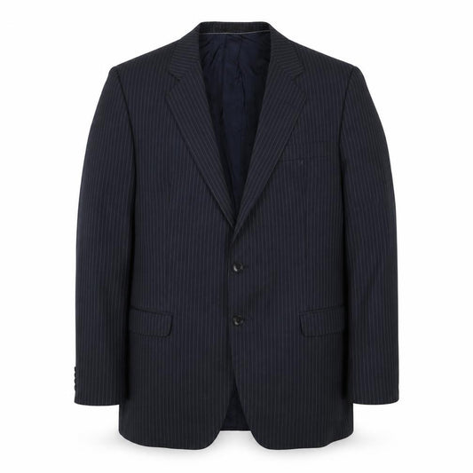 Front view of Conforn men’s blue striped polyester jacket suit jacket, size 44, regular