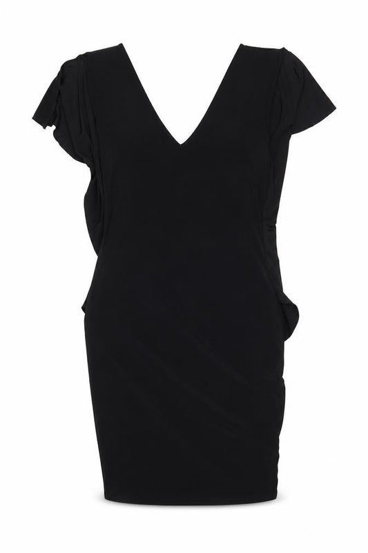 Front view of IX London women’s black polyester a-line, size UK 8, v-neck pullover