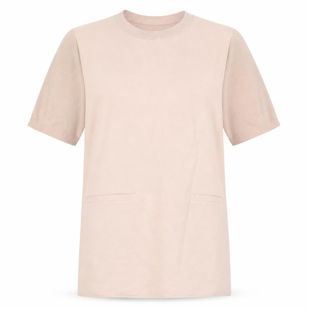 Front view of Topshop women’s pink viscose basic t-shirt, size UK 12, round neck