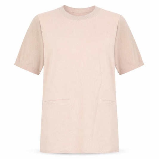 Front view of Topshop women’s pink viscose basic t-shirt, size UK 12, round neck