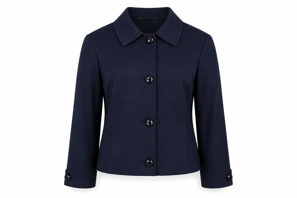 Front view of Linea women’s blue jacket blazer, size UK 8, button