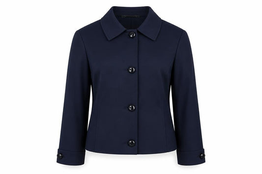 Front view of Linea women’s blue jacket blazer, size UK 8, button
