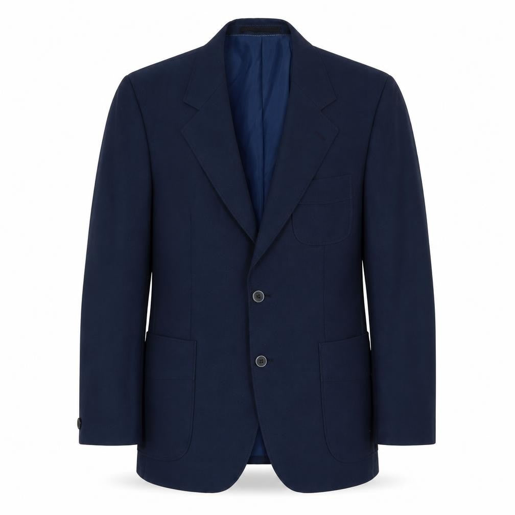 Front view of Cavalier men’s blue polyester jacket suit jacket, size 38, regular