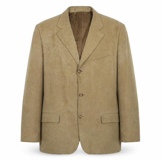 Front view of Marks & Spencer men’s beige polyester jacket blazer, size M, regular