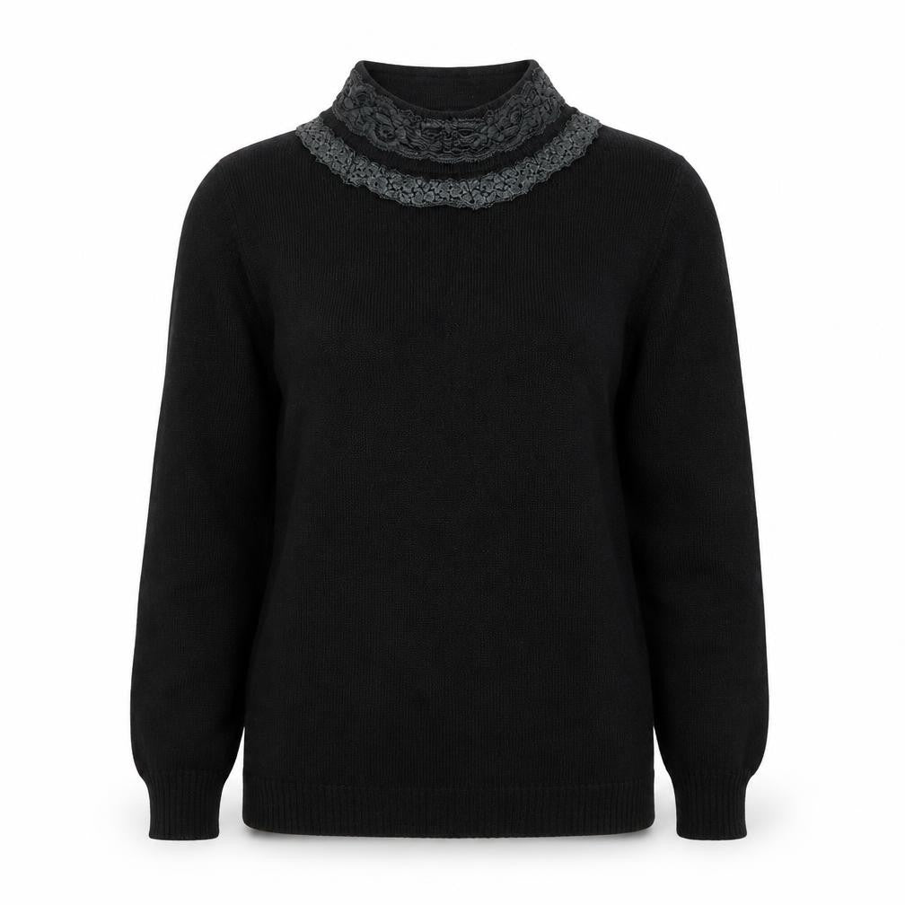 Front view of Vertical women’s black high neck acrylic jumper, size S